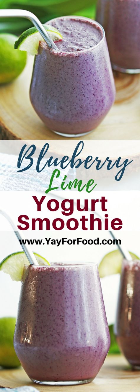 BLUEBERRY LIME YOGURT SMOOTHIES -Start your day with this healthy and delicious breakfast smoothie featuring #blueberries, #lime juice, and #spinach | #drinks | #breakfast | #breakfastrecipes | #yoghurt | #easyrecipes Recipes With Spinach, Lime Smoothie, Yummy Breakfast Smoothies, Drinks Breakfast, Spinach Smoothie Recipes, Yogurt Smoothies, Good Smoothies, Easy Smoothies, Fruit Smoothie Recipes