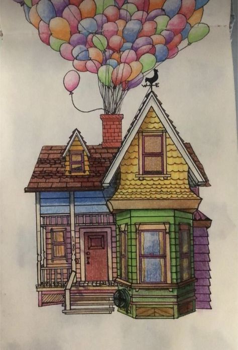 The Up House Drawing, The House From Up, Up House Illustration, Up House Watercolor, Up Movie Drawing House, Disney Up Drawing, Up Disney Drawing, Up House Painting Disney, Disney Up House Drawing