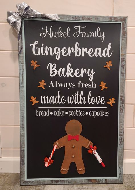 Gingerbread Chalkboard Art, Gingerbread Chalkboard Ideas, Christmas Gingerbread Signs, Gingerbread Signs Holidays, Gingerbread Christmas Wall Art, Gingerbread Bakery Sign, Gingerbread Coffee, Gingerbread Bakery, Christmas Chalkboard Art