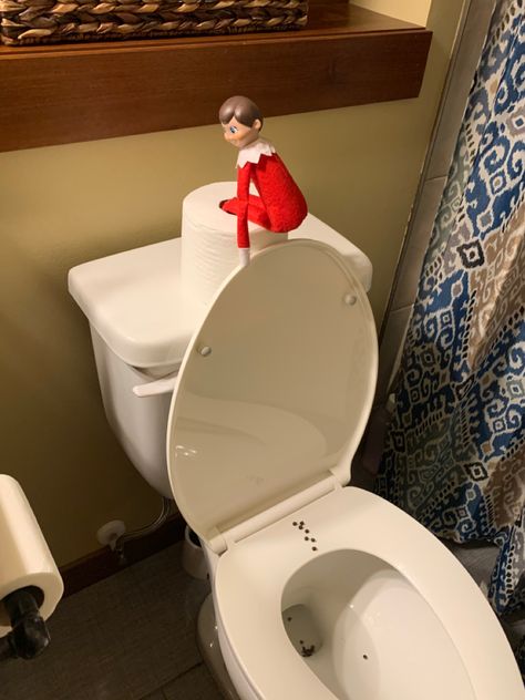 Elf On The Shelf Toilet, Bathtub Shelf, Shelf Toilet, Elf Activities, An Elf, Toilet Bowl, Mini Chocolate Chips, Shelf Ideas, On The Shelf