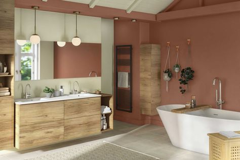 Des meubles de salle de bains très chaleureux, Leroy Merlin Beach House Bathrooms, House Bathrooms, Scandinavian Bathroom, Master Bath Remodel, Bathroom Plants, Bathroom Remodel Designs, Bathroom Kids, House Bathroom, Bath Remodel