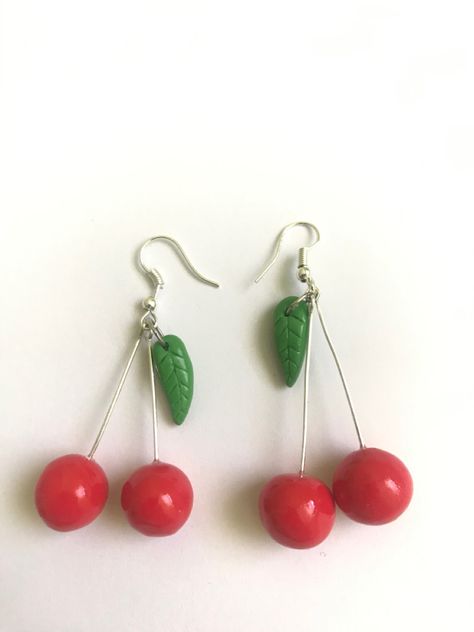 Clay Cherry Earrings, Diy Cherry Earrings, Cherry Polymer Clay Earrings, Cherry Clay Earrings, Clay Making, Clay Designs, Diy Earrings Polymer Clay, Polymer Clay Jewelry Tutorials, Earrings Polymer