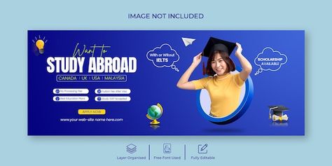 Study abroad education facebook cover ba... | Premium Psd #Freepik #psd #banner #facebook #university-student #facebook-post Education Cover Design, University Banner Design, Education Banner Design Ideas, Education Banner Design, Cover Facebook Design, School Banner Design, Facebook Banner Design, Camping Banner, Educational Banner