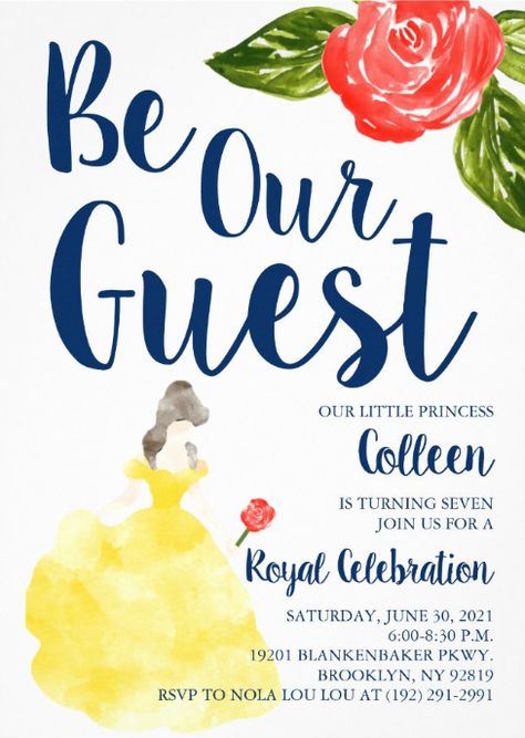 Cecilia Rose, Royal Fiveness, Princess Belle Party, Birthday Invitation Princess, Beauty And The Beast Birthday, Belle Birthday Party, Beauty And Beast Birthday, Beauty And The Beast Theme, Belle Birthday