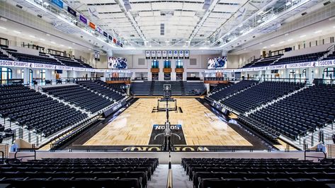 Wofford College, Jerry Richardson Indoor Stadium | McMillan Pazdan Smith Basketball Stadium, Wofford College, Team Space, Big Mansions, School Building Design, Indoor Basketball Court, Smith College, Episode Interactive Backgrounds, University Architecture