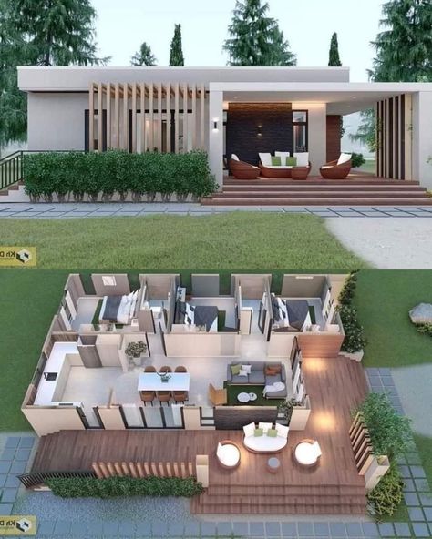 Small House Blueprints, Bungalow Style House, Modern Bungalow House, House Floor Design, Building Plans House, Building House Plans Designs, Casas The Sims 4, House Plan Gallery, Architectural Design House Plans