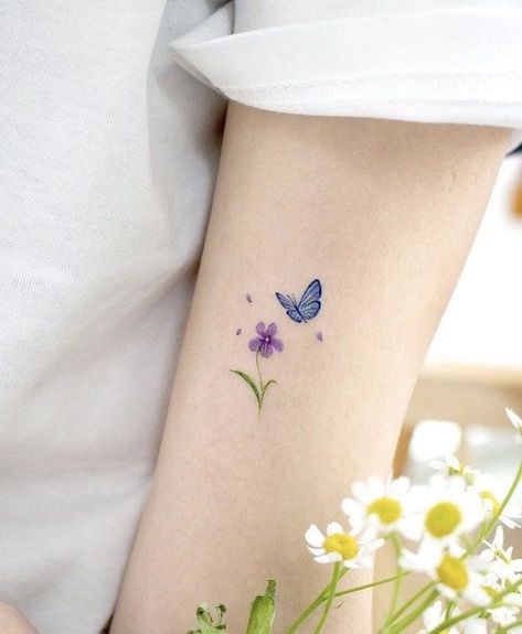 Wrist Tattoos For Women Minimalist, Butterfly Flower Wrist Tattoo, Mini Butterfly Tattoo, Small Butterfly Tattoo On Wrist, Butterfly And Flower Tattoo, Tattoos 2022, Tiny Butterfly Tattoo, Tattoos 2023, Grace Tattoos