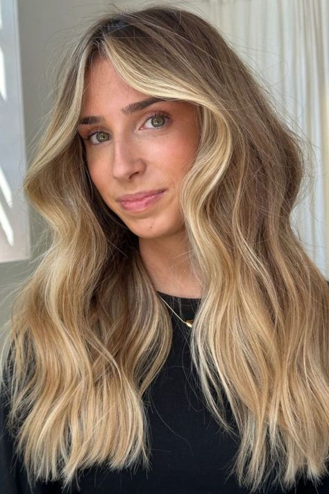 Sandy Blonde With Vanilla Highlights Sun Kissed Balayage Blonde, Surfer Blonde Hair, Dark Sandy Blonde, Blonde Hair For Summer, Dark Sandy Blonde Hair, Vanilla Highlights, Natural Blonde Balayage, Surfer Girl Hair, Natural Hair Highlights