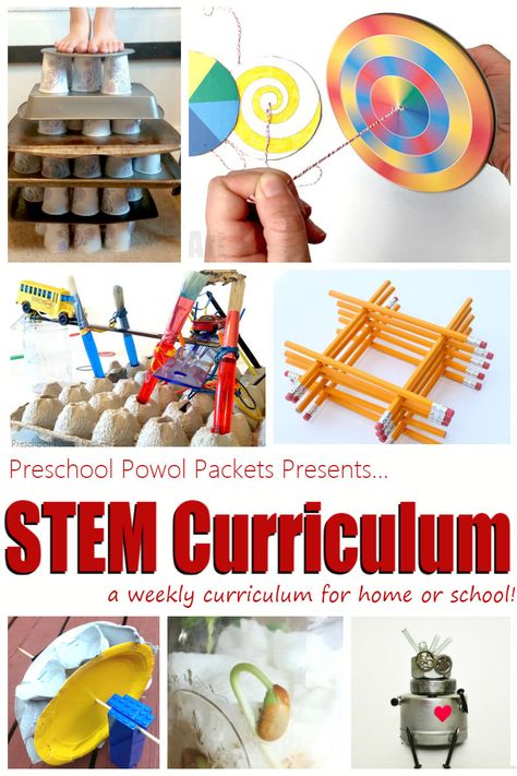 A STEM Curriculum to fit any schedule! These projects, and challenges can all integrate science, technology, engineering, and math into fun activities that help your children and students investigate and discover their world! Perfect for preschool, elementary, and middle school! Experiments Preschool, Stem Activities Middle School, Math Stem Activities, Homeschool Stem, Elementary Stem Activities, Stem Curriculum, Experiments Kids, Stem Classes, Stem Elementary