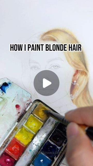 Paint Hair Watercolor, How To Mix Blonde Hair Color Acrylic Paint, Painting Blonde Hair Acrylic, How To Make Blonde Hair Color With Acrylic Paint, How To Paint Blonde Hair Acrylic, How To Watercolor Hair, Watercolor Hair Painting, How To Paint Faces Watercolor, How To Paint Blonde Hair