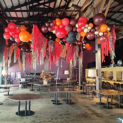 Bar Party Decorations, Balloon Styling, Balloons And Streamers, Fire Theme, Balloons Galore, Streamer Backdrop, The Floor Is Lava, Wedding Reception Design, Special Events Decor