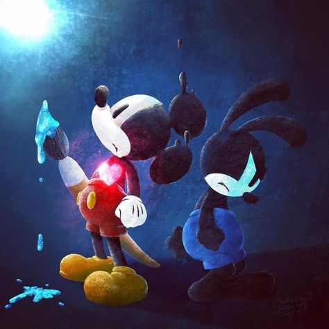 Disney Epic Mickey, Disney Canvas Paintings, Dark Iphone Backgrounds, Happy Tree Friends Flippy, Epic Mickey, Oswald The Lucky Rabbit, Mickey Mouse Art, Disney Print, Lucky Rabbit