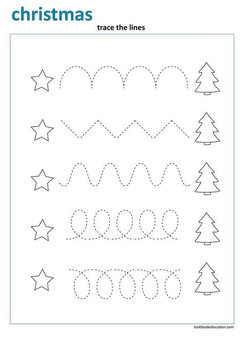 Preschool Christmas Worksheets, Christmas Tracing, Christmas Worksheets Kindergarten, Christmas Worksheet, Trace The Lines, Worksheet Preschool, Fruit Farm, School Age Activities, Christmas Activity Book