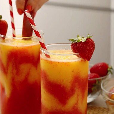 Layered Strawberry-Mango Margaritas Recipe | EatingWell Mai Thai Cocktail, Mai Tai Cocktail Recipes, Cocktails Made With Rum, Mai Tai Cocktail, Tropical Drink Recipes, Mimosa Recipe, Mai Thai, Mango Margarita, Frozen Margaritas