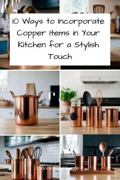 Copper items can add warmth and style to any kitchen. You can enhance your cooking space with a mix of beautiful and functional copper pieces. From cookware to décor, copper offers unique touches that brighten up your kitchen. Display Copper Pots In Kitchen, Copper Fixtures Kitchen, Green And Copper Kitchen, Copper Kitchen Countertop, Copper Knife Set, Copper Pots Kitchen, Santa Fe Kitchen, Copper Countertops, Vintage Copper Tea Kettle