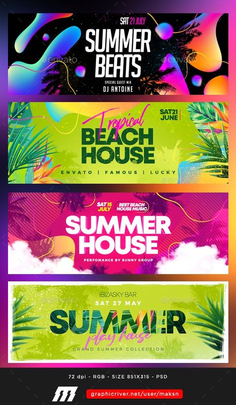 Summer Party Poster Design, Summer Social Media Design, Facebook Cover Size, Headers Design, Summer Social Media, Summer Party Poster, Party Banner Design, Social Media Summer, Pool Parties Flyer