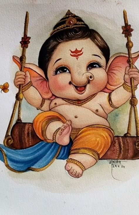 Cute Bappa Drawing, Ganpati Ji Painting, Lord Krishna Beautiful Images, Ganesh Drawing Painting, Little Ganesha Cute Drawing, Ganesh Ji Cute Drawing, Cute Ganesha Drawing For Kids, Little Ganesha Drawing, Ganpati Ji Drawing