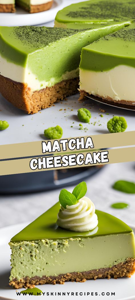 ndulge in the rich harmony of creamy cheesecake infused with the delicate bitterness of matcha green tea. 🍵✨ This stunning dessert combines smooth textures with a vibrant green hue, perfect for adding a touch of elegance to any occasion. #MatchaCheesecake #DessertRecipes #GreenTeaLover #SpecialOccasions#myskinnyrecipes Matcha Cheesecake Recipe, Green Tea Cheesecake, Cake Matcha, Matcha Cheesecake, Matcha Dessert, Matcha Recipe, Cheesecake Filling, Cream Tea, Nutritious Snacks