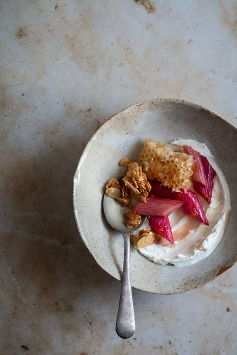 Roasted Rhubarb, Honey Yogurt, Orange Blossom Water, Eat Lunch, Honey Roasted, Dinner Healthy, Healthy Fitness, Food Inspo, Fruit Desserts