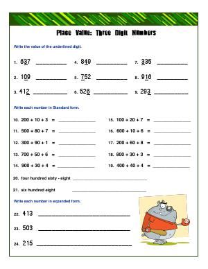 Worksheet | Place Value : Three Digit Numbers | Learn to use place value of 3-digit numbers. Number Value Worksheets, Maths Worksheet For Class 3, Place Values Worksheets, Place Value Worksheets 3rd, Class 3 Worksheet, Maths Worksheets Grade 2 Place Value, 3 Digit Numbers Worksheets, Place Value Worksheets Grade 5, 4 Digit Place Value Worksheets