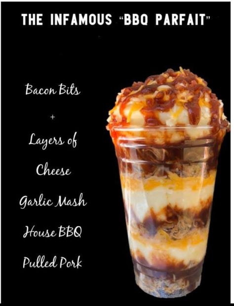 Bbq Truck Ideas, Food Truck Lunch Ideas, Bbq Trailer Ideas Food Truck, Food Truck Desert Ideas, Bbq Parfait Pulled Pork, Southern Food Truck Recipes, Pulled Pork Sundae, Food Truck Appetizers, Food Truck Recipes Copycat