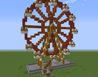 Amusement Park Ferris Wheel - GrabCraft - Your number one source for MineCraft buildings, blueprints, tips, ideas, floorplans! Minecraft Rides Ideas, Minecraft Theme Park Builds, Ferris Wheel Minecraft, Minecraft Ferris Wheel, Minecraft Theme Park Ideas, Minecraft Carnival Builds, Minecraft Park Idea, Minecraft Theme Park, Minecraft Amusement Park