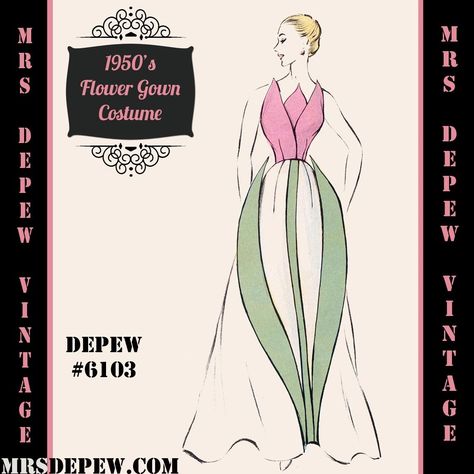 1950’s Costume, Costume Fleur, 1950s Costume, French Costume, Flower Gown, Flower Tulip, Flower Costume, French Pattern, Pattern Template