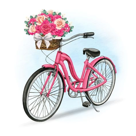 Watercolor hand drawn bike with basket f... | Premium Vector #Freepik #vector #love-flower #valentine-flower #vintage-love #love-art Bike With Basket, Bike Drawing, Easter Illustration, Bicycle Basket, Retro Bicycle, Visiting Card Design, Hand Made Greeting Cards, Indian Folk Art, Cycling Art