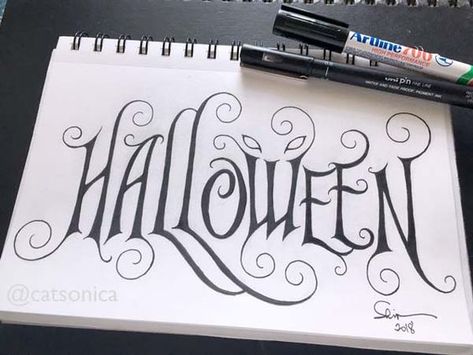 Happy Halloween Hand Lettering, Halloween Lettering Fonts, Happy Halloween Calligraphy, Halloween Calligraphy Hand Lettering, Halloween Hand Lettering, Halloween Desenhos, Halloween Desenho, Typography Doodle, Fall Lettering