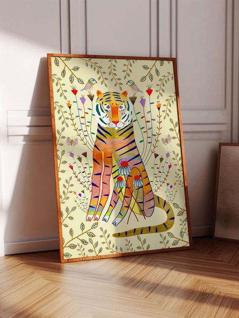 Children Room Wall Painting, Funky Nursery, Ashley Percival, Tiger Art Print, Bright Nursery, Colour Themes, Home Decor For Living Room, Wild Tiger, Childrens Playroom