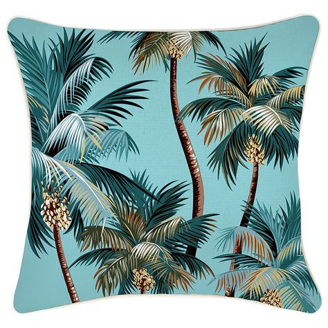 Palm Tree Sunset, Tropical Resort, Natural Cushions, Garden Bedding, Cushion Inserts, Decorative Cushion Covers, The Lifestyle, Resort Style, Green Pattern