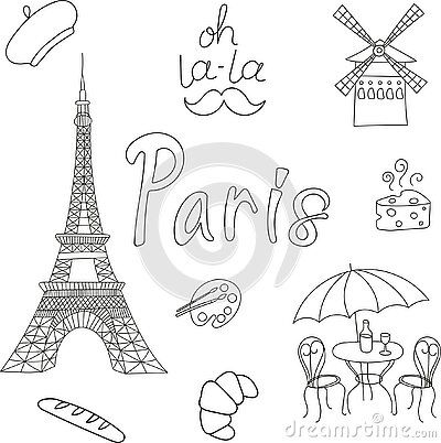 Paris Doodles Easy, Nice France Drawing, France Doodles, Paris Drawing Sketches, Croissant Doodle, Baguette Tattoo, French Doodle, Paris Doodles, Paris Drawings