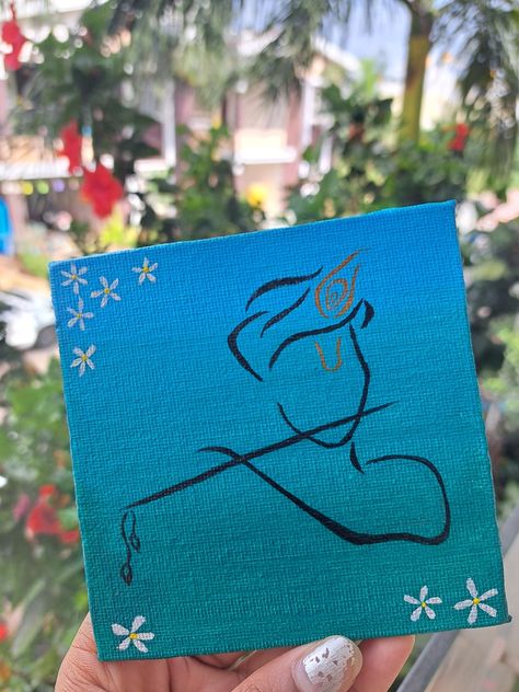 Canvas Painting Of God Easy, Krishna Easy Canvas Painting, Easy Painting Of Krishna, Krishna Small Canvas Painting, Mini Krishna Painting, Canvas Sheet Painting Ideas, Krishna Painting On Canvas Easy, Krishna Simple Painting, Canvas Art Krishna