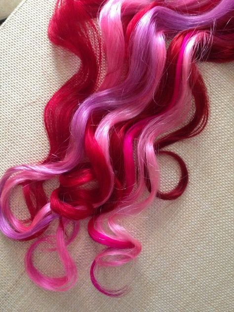 Pink and Red Hair Extensions, Love,Valentines Day,  Burning Man, Festival Hair , Clip In Hair Extens Pink And Red Hair, Brown Ombre Hair Color, Red Solid Color, Red Hair Extensions, Color Extensions, Valentine Hair, Hot Pink Hair, Brown Ombre Hair, Love Valentines Day