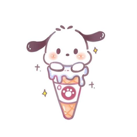 How To Draw Pochacco, Sanrio Pochacco Icons, Sanrio Food Drawing, Pochacco Food, Cute Sanrio Drawings, Pochacco Ice Cream, Cute Sanrio Stickers, Pochacco Icons, Images Hello Kitty