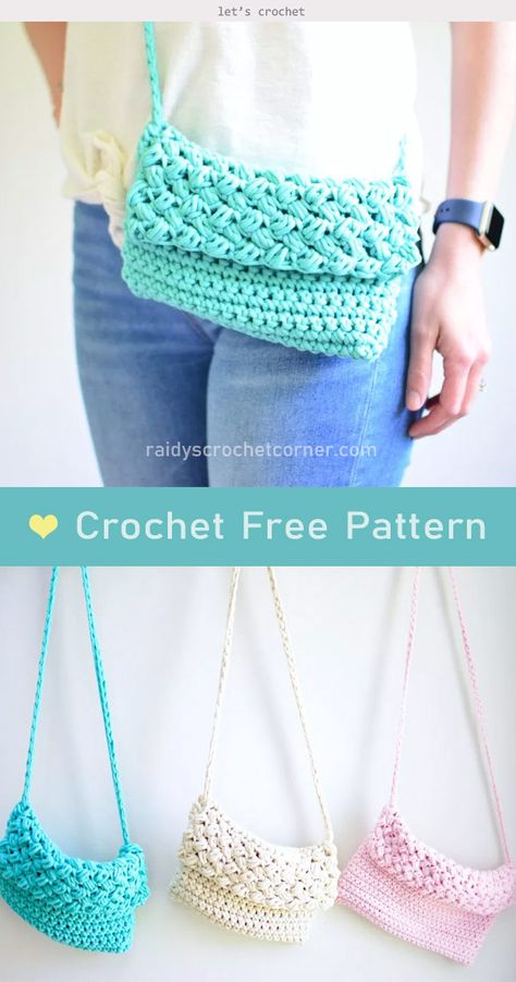 Cross-Body Crochet Bag Free Crochet Pattern #letscrochetfreepattern #crochetbagpattern #freecrochetpatterns Bag Free Crochet Pattern, Crochet Purse Pattern, Crochet Purse Pattern Free, Confection Au Crochet, Purse Pattern, Crochet Bag Pattern Free, Bag Pattern Free, Stylish Crochet, Crochet Clothing And Accessories