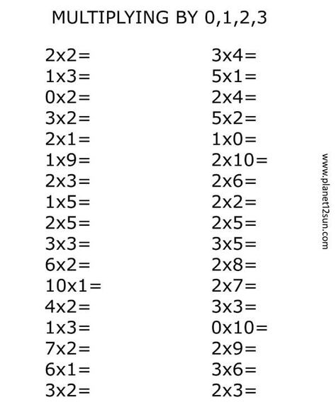 multiplying by 0,1,2,3 Summer Math Worksheets, Free Multiplication Worksheets, Printable Multiplication Worksheets, Multiplication Facts Worksheets, Math Multiplication Worksheets, Math Fact Worksheets, Math Practice Worksheets, Free Printable Math Worksheets, 4th Grade Math Worksheets