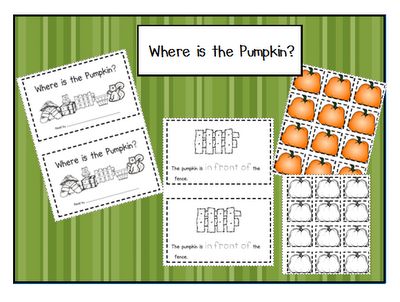 Great site, found this and one other positional words booklet! Yay! Adding to lesson plans now! Pumpkin Lessons, Positional Words, Halloween Centers, Kindergarten Alphabet, October School, Shape Activities, Preschool Fall, October Ideas, Pumpkin Books