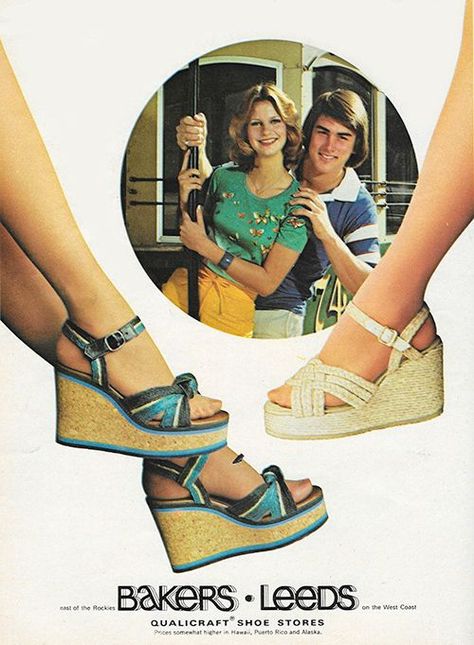 1977 Baker's shoes ad - wedge sandals 1970s Shoes, 1990 Style, Just Seventeen, Fashion 1970s, 60s 70s Fashion, Shoes Ads, Seventies Fashion, The Seventies, Vintage Memory