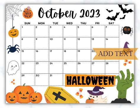 Editable October 2023 Calendar, Printable Calendar, 2023 Wall Calendar, Fall Calendar for Halloween, Monthly Calendar, Classroom Calendar by cherylprintables on Etsy October Blank Calendar 2023, October Calendar Drawing Ideas, October Calendar 2023 Aesthetic Diy, October Calendar 2023 Whiteboard, Cute October Calendar 2023, Free Printable October Calendar 2023, Diy October Calendar, October Dry Erase Calendar, October Calendar 2023 Halloween