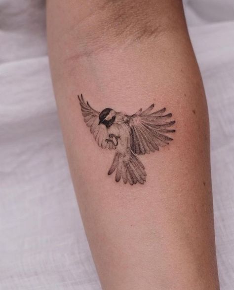 Sparrow Tattoo Ideas, Realistic Bird Tattoo, Chickadee Tattoo, Bird Shoulder Tattoos, Sparrow Tattoo Design, Bird Tattoo Sleeves, Bird Tattoos Arm, Little Bird Tattoos, Vogel Tattoo