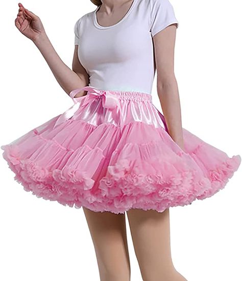 Amazon.com: Women's Petticoat Skirt Adult Puffy Tutu Skirt Layered Ballet Tulle Pettiskirts Dress Costume Underskirt Pink : Clothing, Shoes & Jewelry Tutu Skirt Outfit, Poofy Skirt, Transgender Outfits, Pink Tutu Skirt, Petticoat Skirt, 2000s Clothing, Fancy Flowers, Frilly Dresses, Satin Ribbon Bow