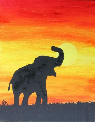 )Original Acrylic Painting of Moose Silhouette at Sunset intended to do with kids using stencil for animal. Silhouette Painting Ideas, Animal Canvas Paintings, Sunset Canvas Painting, Elephant Silhouette, Afrique Art, Silhouette Painting, Small Canvas Paintings, Simple Canvas Paintings, Cute Canvas Paintings