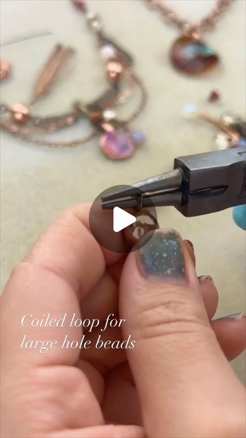 Vintaj Jewelry Manufacturing on Instagram: "Make a coiled loop to secure large hole beads. #jewelrytips #jewlerymaking #beginnerjewelry #vintajco" Large Hole Beads Projects, Large Hole Bead Jewelry, Vintaj Jewelry, Jewelry Manufacturing, Making Videos, Large Hole Beads, Bead Designs, How To Make Beads, Beaded Jewelry