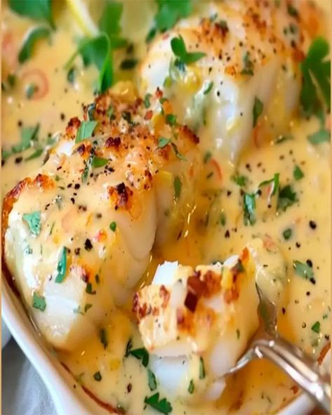 Savory Baked Cod in Coconut-Lemon Cream Sauce Recipe - optimal recipes Cod In Coconut Milk, Cod Coconut Milk, Cod With Coconut Milk, Fish In Coconut Milk Recipes, Fish Recipes With Coconut Milk, Recipes For Cod, Easy Cod Recipes, Alaskan Cod Recipe, Codfish Recipes