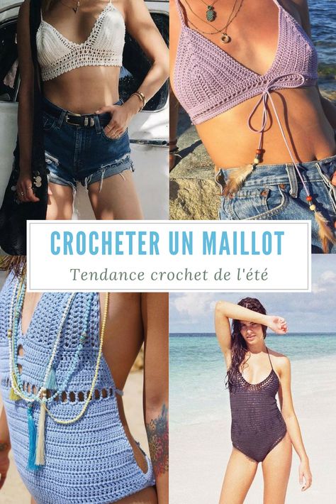 DIY maillot de bain crochet : faire son maillot de bain Top Crop, Crochet Fashion, Ponchos, Crochet Bikini, Free Crochet Pattern, Free Crochet, Macrame, Crochet Patterns, Couture