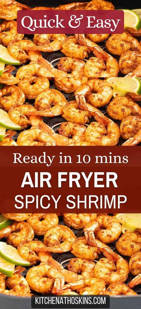 Learn how to make easy air fryer shrimp without breading that's spicy, quick and made using simple Mexican spices. This easy Mexican shrimp is delicious made into shrimp tacos, burrito bowls, quesadillas or salads and makes a fast air fryer dinner when you are short on time. Get the spicy shrimp in air fryer at kitchenathoskins.com. Airfryer Shrimp Recipes, Bang Bang Shrimp Air Fryer, Air Fry Shrimp, Air Fryer Shrimp Recipes, Airfryer Shrimp, Easy Air Fryer Shrimp, Air Fryer Shrimp Tacos, Shrimp In Air Fryer, Air Fryer Dinner