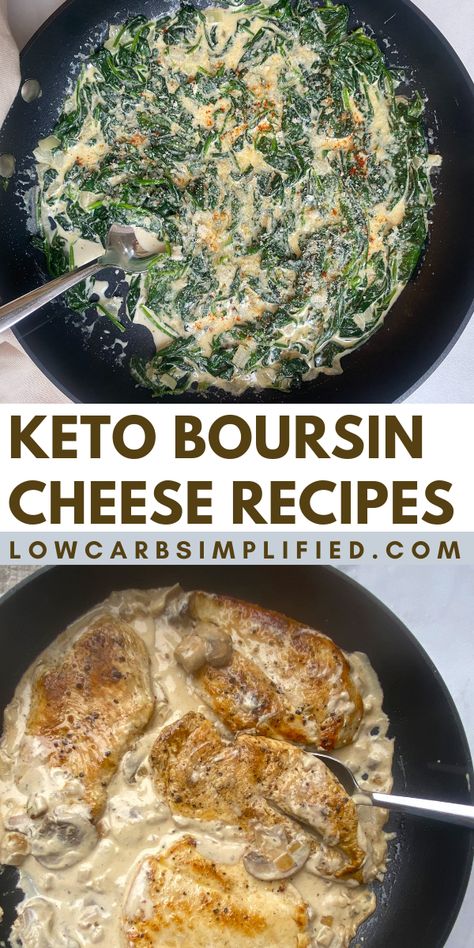 Keto Recipes Using Boursin Cheese, Boursin Cheese Recipes Low Carb, Creamed Spinach With Boursin Cheese, Cheesegal Boursin, Borsine Cheese Chicken Recipes, Boursin Cheese Recipes Crockpot, Boursin Cheese Recipes Keto, Keto Boursin Cheese Recipes, Recipes With Borson Cheese