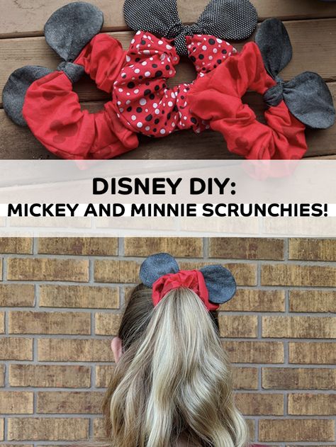 Scrunchies, once an 80’s fashion icon, have come back into the spotlight as a must-have accessory. So I decided to Disney-fy this rising trend and create my very own Minnie scrunchies to wear at the parks (or just around the house)!  Here is another fun Disney DIY from WDW Magazine! Mickey Ears Scrunchie, Minnie Mouse Ear Scrunchie Diy, How To Make Minnie Ears, Disney Mouse Ears Diy, Diy Disney Accessories, Diy Disney Hair Accessories, Diy Disney Clothes, Disney Sewing Projects, Disney Scrunchies