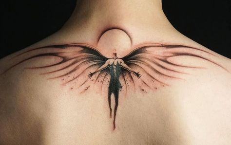 Phoenix Wings Tattoo Back, Angel Wing Back Tattoo, Wing Back Tattoo, Wing Neck Tattoo, Phoenix Back Tattoo, Tattoo Samples, Hipster Tattoo, Small Chest Tattoos, Full Tattoo